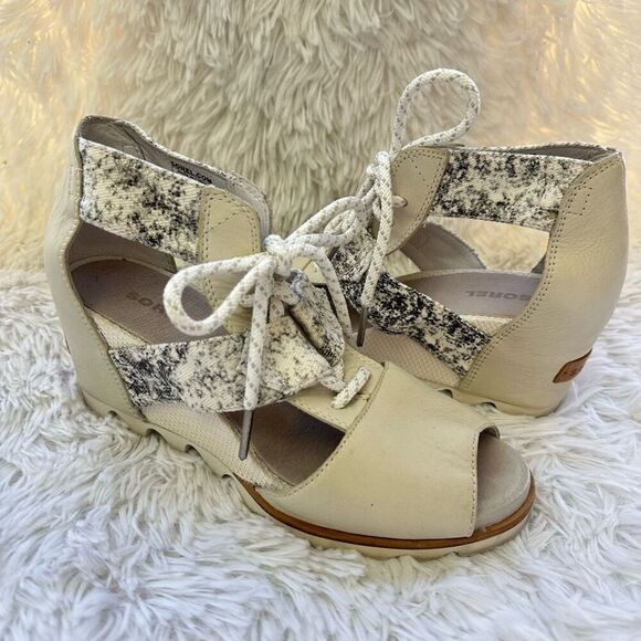 SOREL Joanie Leather Lace Up Wedge Sandals - Women's Size 9‎ Gladiator Cage - Picture 1 of 7